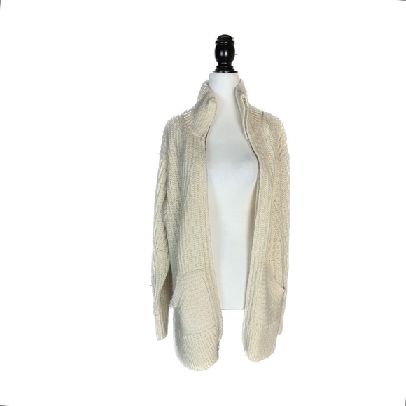 Anthropologie Pilcro Zip-Front Longline Ivory Wool Blend Cardigan Sweater - Picture 5 of 13